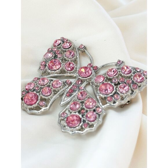 Pink Rhinestone Butterfly Brooch - Picture 2 of 4